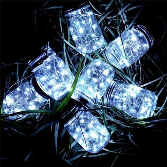 Solar Mason Jar Lights 10 Pack 20 LED Waterproof Outdoor Fairy Firefly Lights - Picture 3 of 7